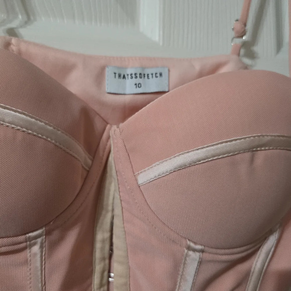 THATSSOFETCH Fallon Bustier Crop in Blush Pink, Mesh Overlay, Padded Cups, EUC! - Picture 6 of 9